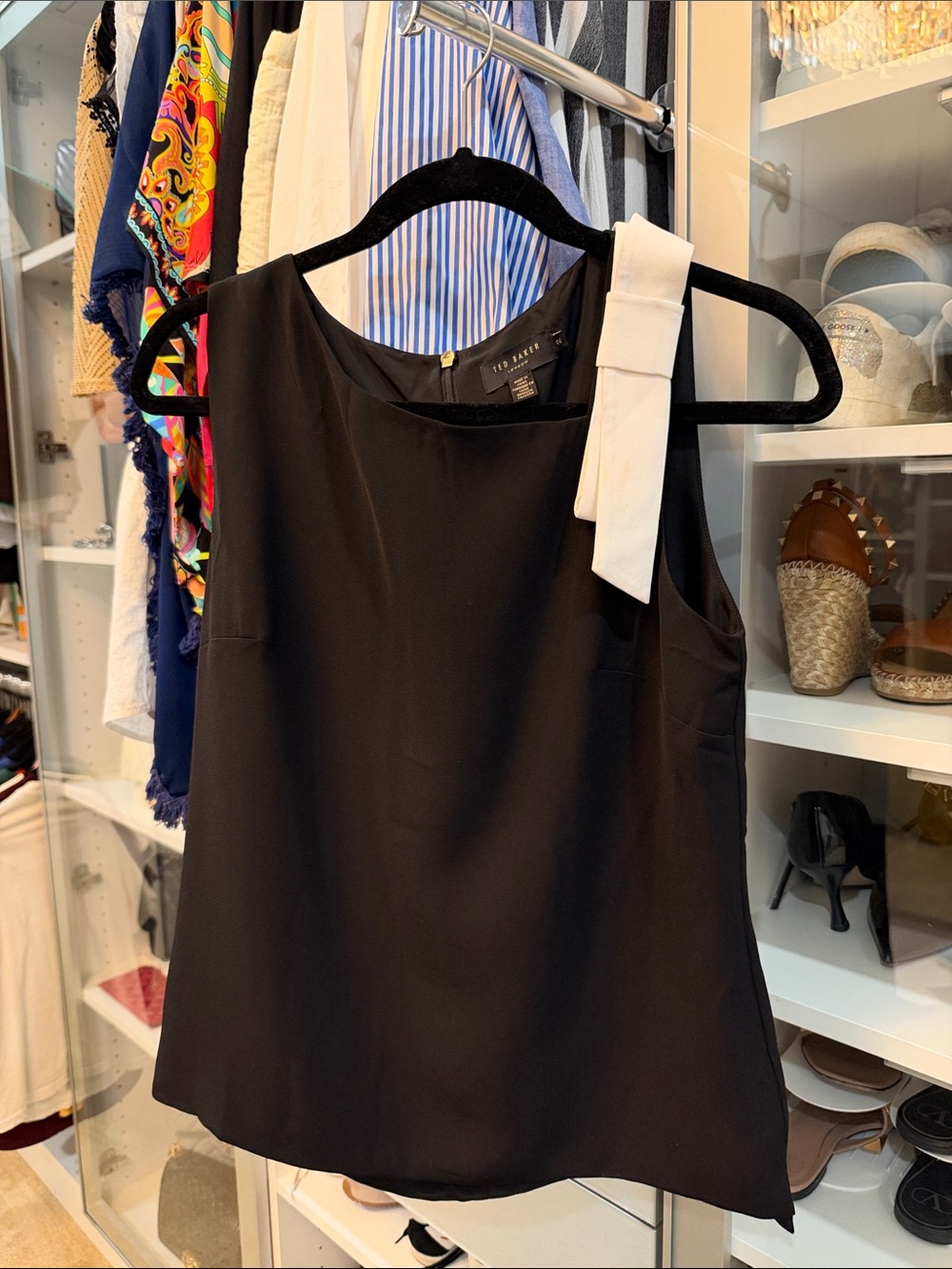 Ted Baker Black Sleeveless Top with Cream Shoulder Bow